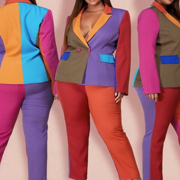 L'ATISTE Pants - COLOR BLOCK BLAZER & PANT SET - PLUS💋💋💋